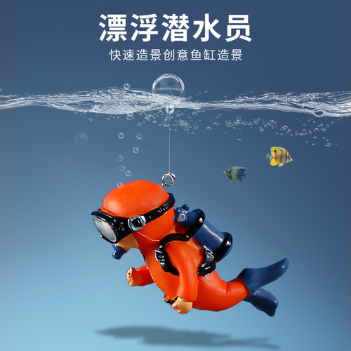 Factory direct sales luminous diver blue fat man fish tank landscaping ornaments floating man aquarium decorative suspended ball