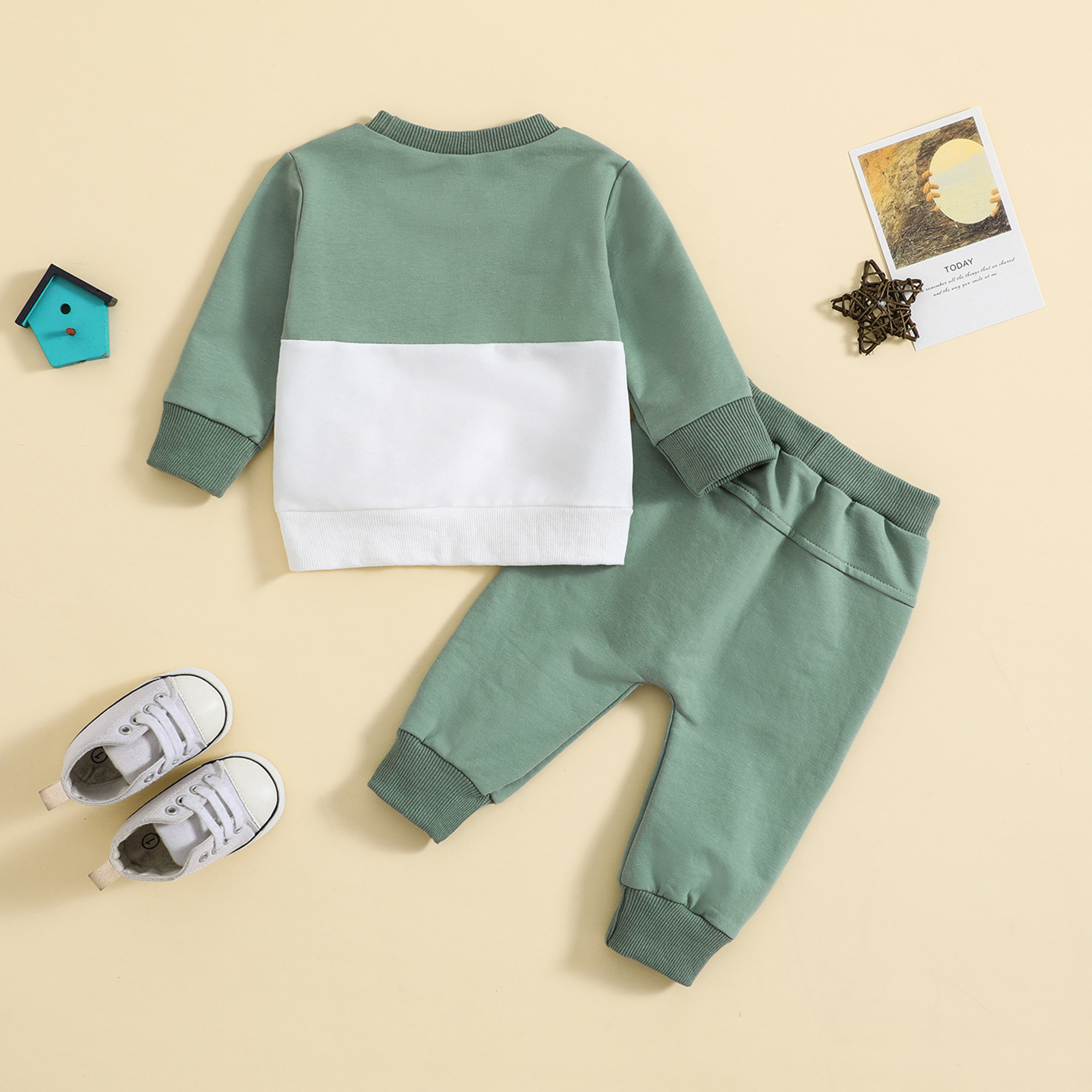 Baby clothing boy's suit Children's new autumn and winter color matching round neck long sleeve pants suit_voghion.com