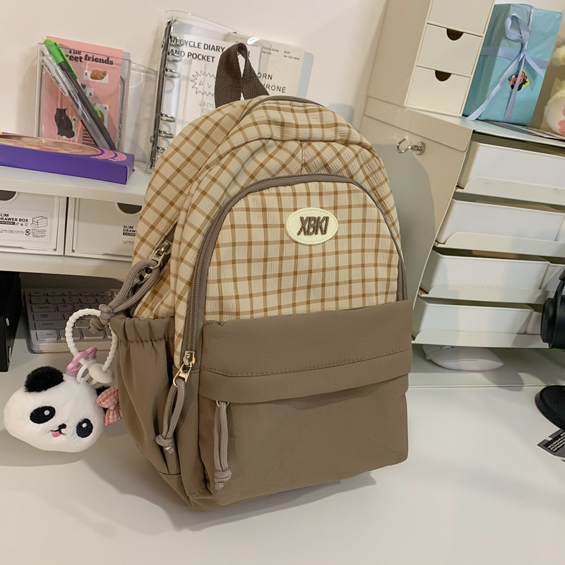 El nuevo bolso de hombro de color de choque de celosías pequeñas de varios bolsillos requiere mochilas escolares dulces y de gran capacidad, mochilas de computadora estudiantiles