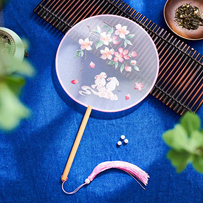 両面刺繍古風円扇刺繍団扇中国風刺繍ハスの花漢服専用蘇刺繍ダンス扇|undefined