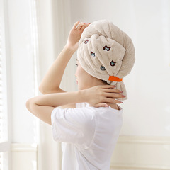 女性用のかわいい刺繍入りヘアドライキャップ、吸水性、速乾性、ヘアドライタオル、厚みのあるコーラルベルベットの漫画ターバン、シャワーキャップ
