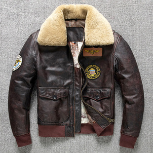 G1 New First Layer Cowhide Genuine Leather Jacket Men's Pilot Plus Cotton Lapel Air Force Flying Suit Large Size Jacket