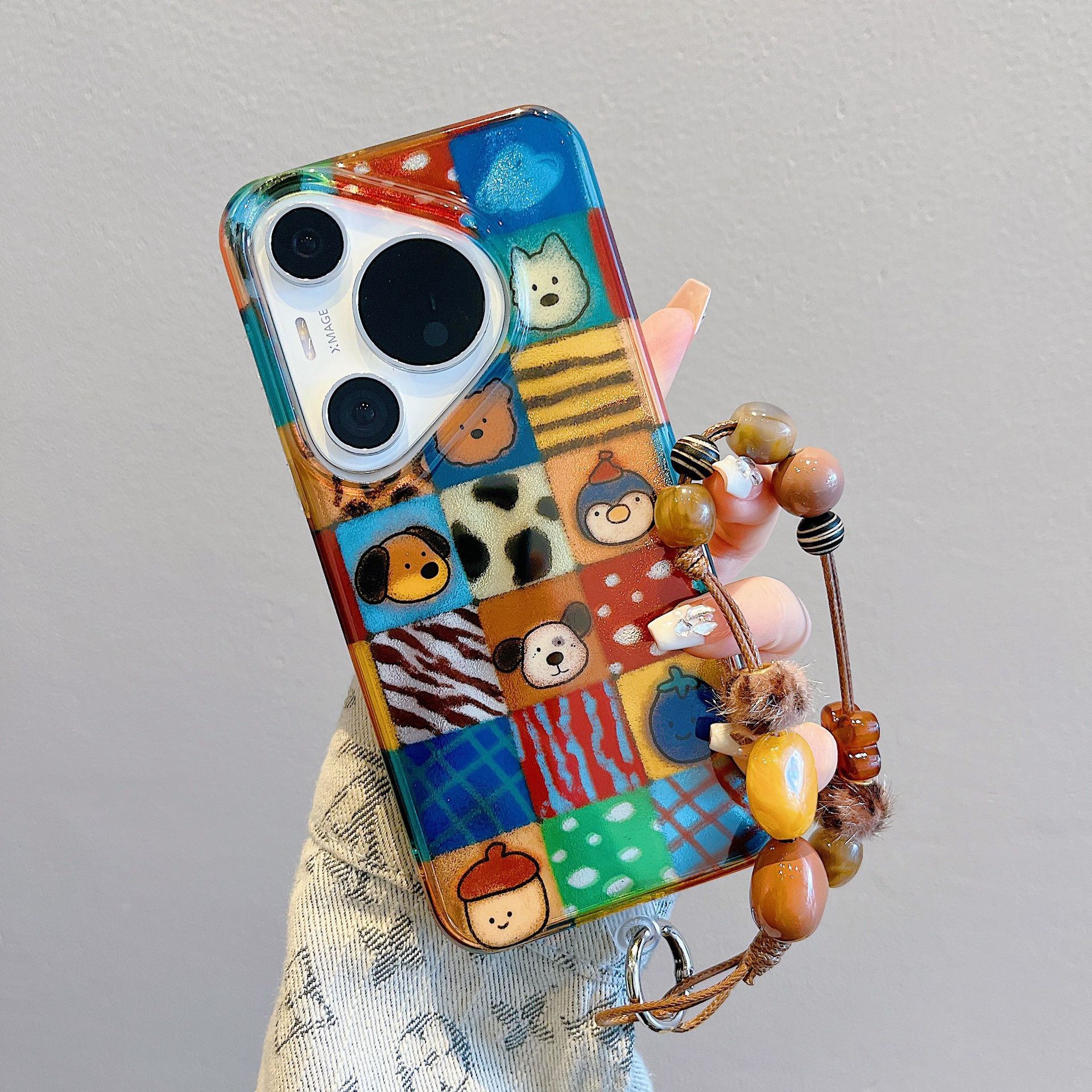 Funda para teléfono móvil mate60pro nuevo modelo 15/17promax, diseño casual con patrón de cuadros y pequeños animales, adecuada para mujeres, p70, m60