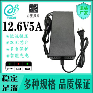 12.6V5A Lithium Battery Charger with Cooling Fan, Dual Ic Polymer Constant Current Constant Voltage, Global Voltage
