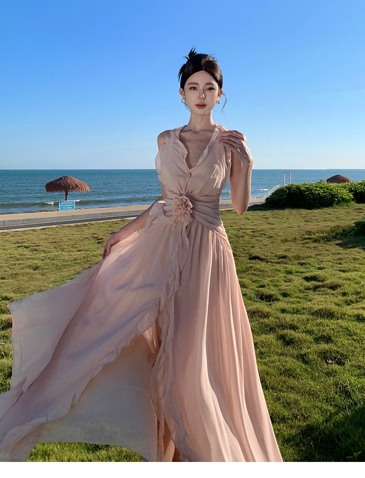 Beach Dress Women, Summer Wear For Seaside Vacations, Ultra-fairy Backless Dress, Bohemian Long Skirt With A Large Hem,_ecoleips.com