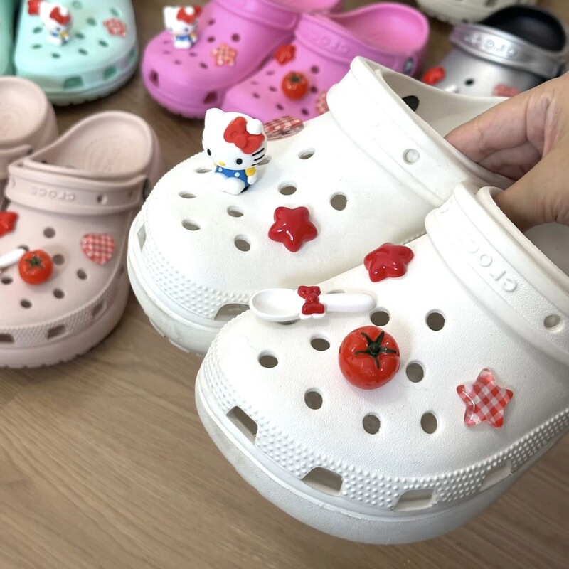 新しい下駄トマトキティ猫靴花アクセサリー赤かわいい子猫アッパー装飾靴花アクセサリー|undefined