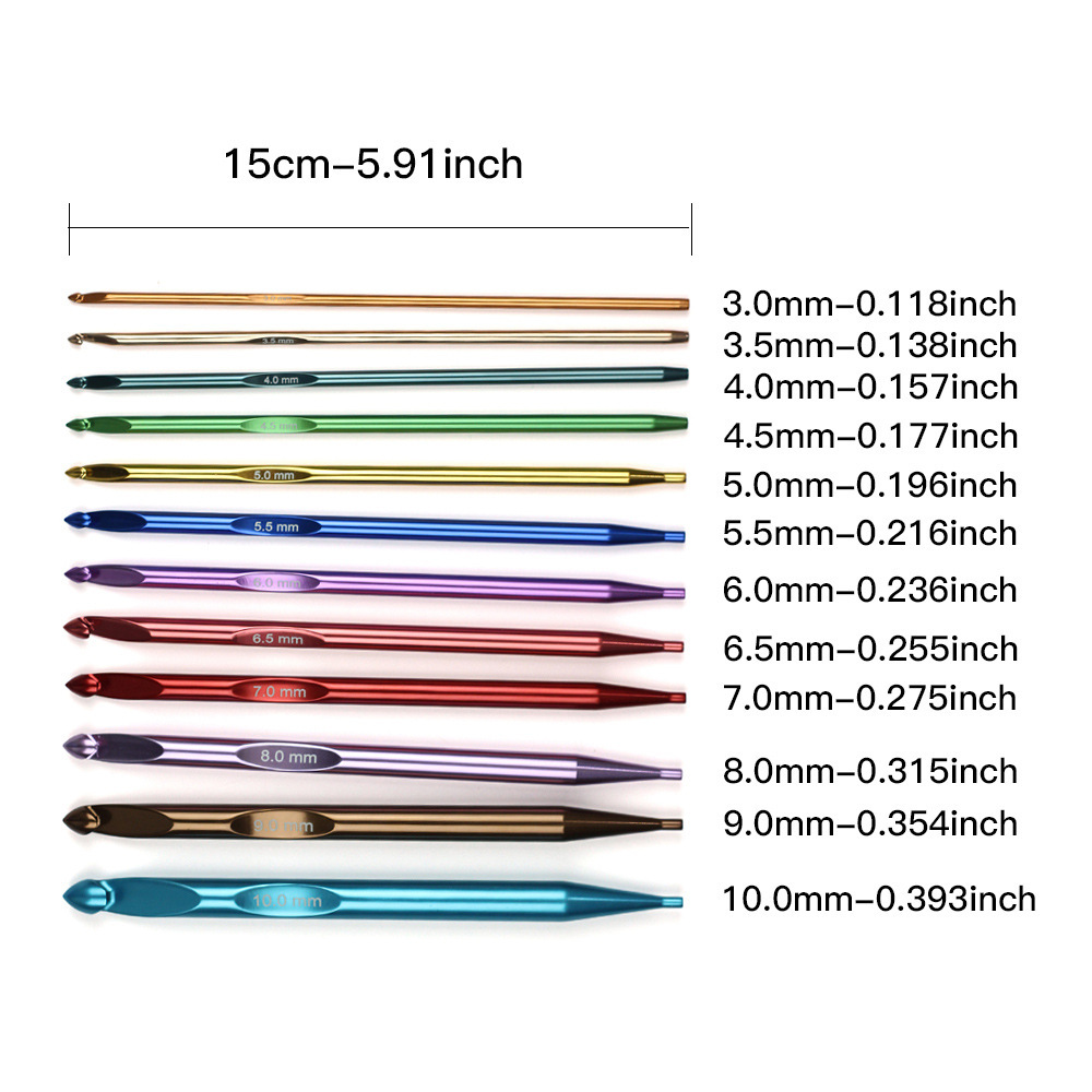 Herramientas de tejido transfronterizas ganchillo de aluminio desmontable ganchillo tunecino 12 conjuntos de ganchillo de cabeza intercambiable