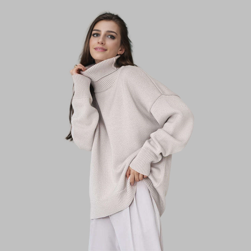 Comercio exterior transfronterizo de color sólido suéter de cuello alto mujeres Europa y América otoño y invierno suelto versátil clásico explosión camiseta de punto precio de fábrica al por mayor image 18