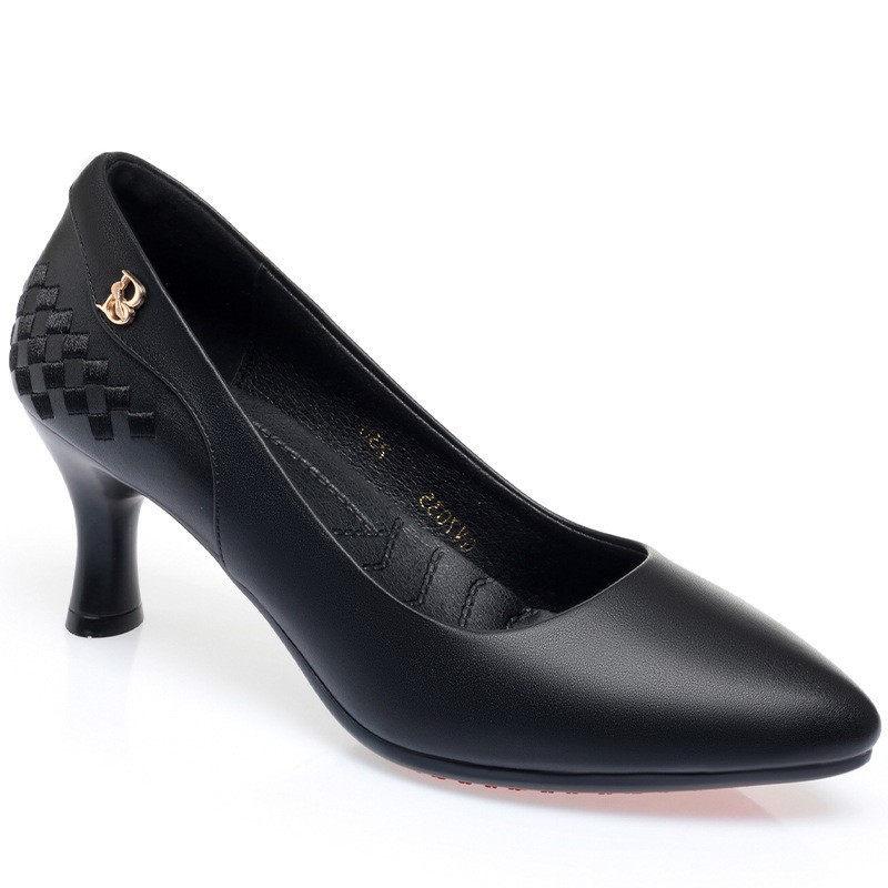 High-Heeled Single Shoes for Women, Summer Soft Leather Soft Sole, 2021 Spring and Autumn New Style Women's Shoes, Middle-Aged Women's Leather Shoes, Mid-Heel Mom Shoes