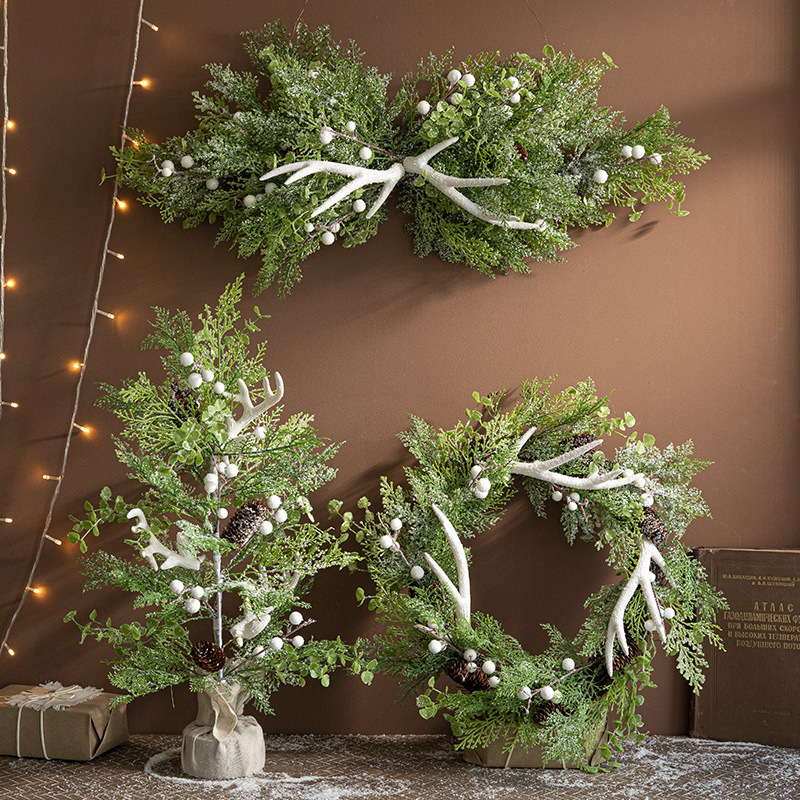 Árbol de Navidad blanco cornisa Garland ratán decoración ins Mori Garland accesorios fotografía planta verde boda ceremonia Decoración