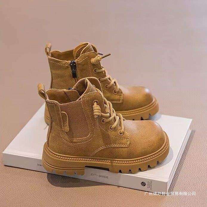 Children's Boots 2025 Autumn and Winter New Style Girls' Soft-Soled Short Boots Boys' Casual Velvet Yellow Boots Baby Boots