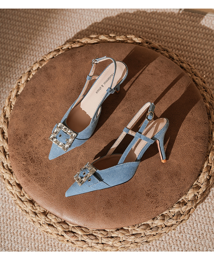 7755-3 Denim Blue Style Bag Open Toe Backless Sandals Thin Heel High Heels Elegant Commuting Professional_voghion.com