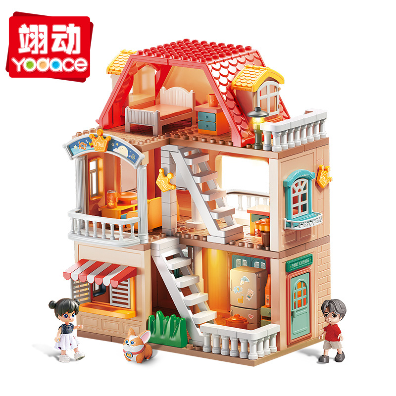 Fei Le children assembled large particles villa house with light building blocks kindergarten early education toys gift wholesale