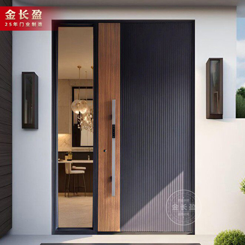 Villa Courtyard Door, Cast Aluminum Armored Door, Anti-Theft Door, Finely Carved Cast Aluminum Door, Chinese-Style Aluminum Art Wood Grain Cast Aluminum Door, Entrance Door