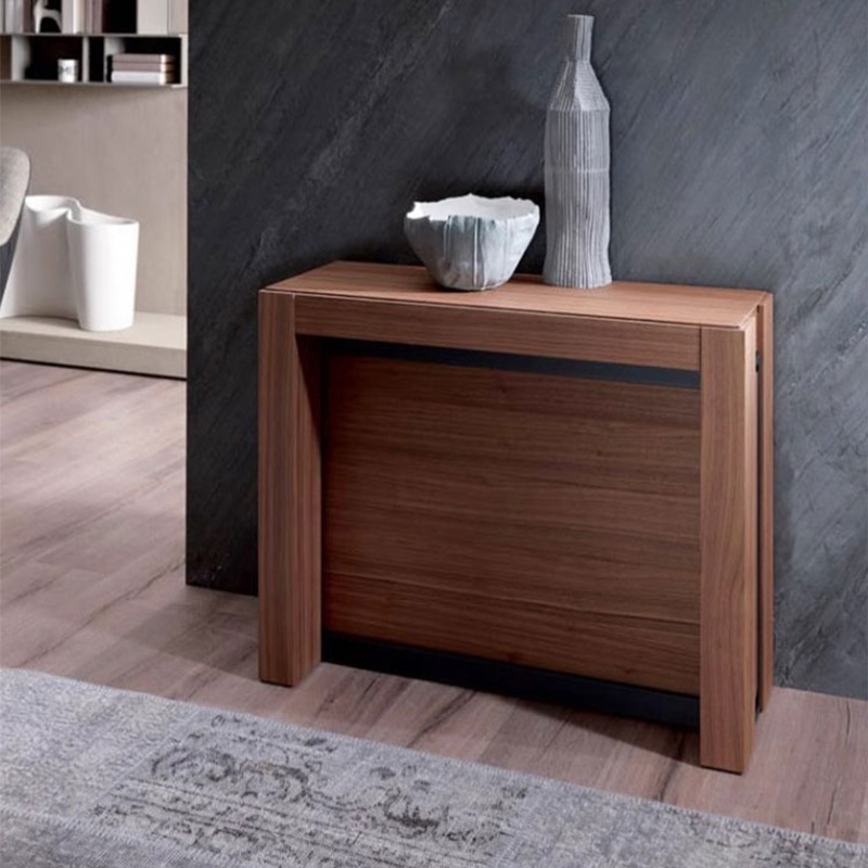 Nordic Solid Wood Extendable Dining Table, Foldable Rectangular Minimalist Design for Small Apartments, Invisible Conference Table and Chair Set