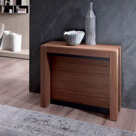 北欧实木扩展长餐桌伸缩可折叠长方形简约小户型隐形会议桌椅组合