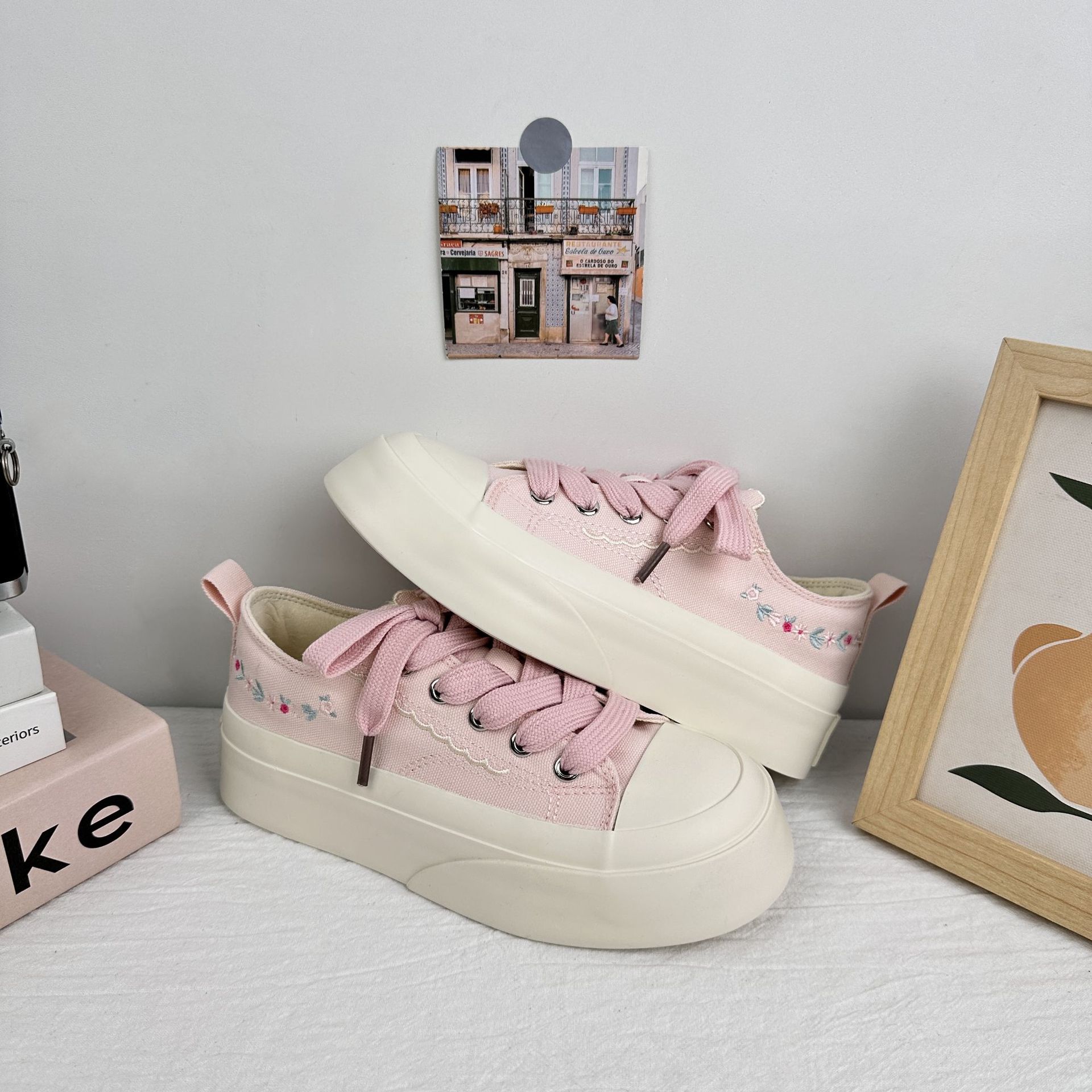 Zapatos de plataforma de onda lejana, zapatos de moda para mujer, 2025, zapatos de lona de nicho de todo fósforo, zapatos de mujer de verano, zapatos blancos, zapatillas casuales image 8