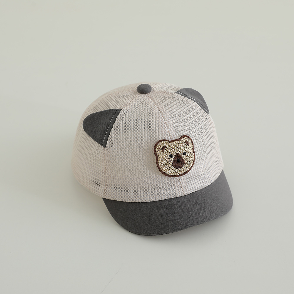 Sombrero de bebé lindo, gorra de verano, gorra de red, gorra de béisbol de oso de dibujos animados, gorra para el sol de malla completa transpirable para niños
