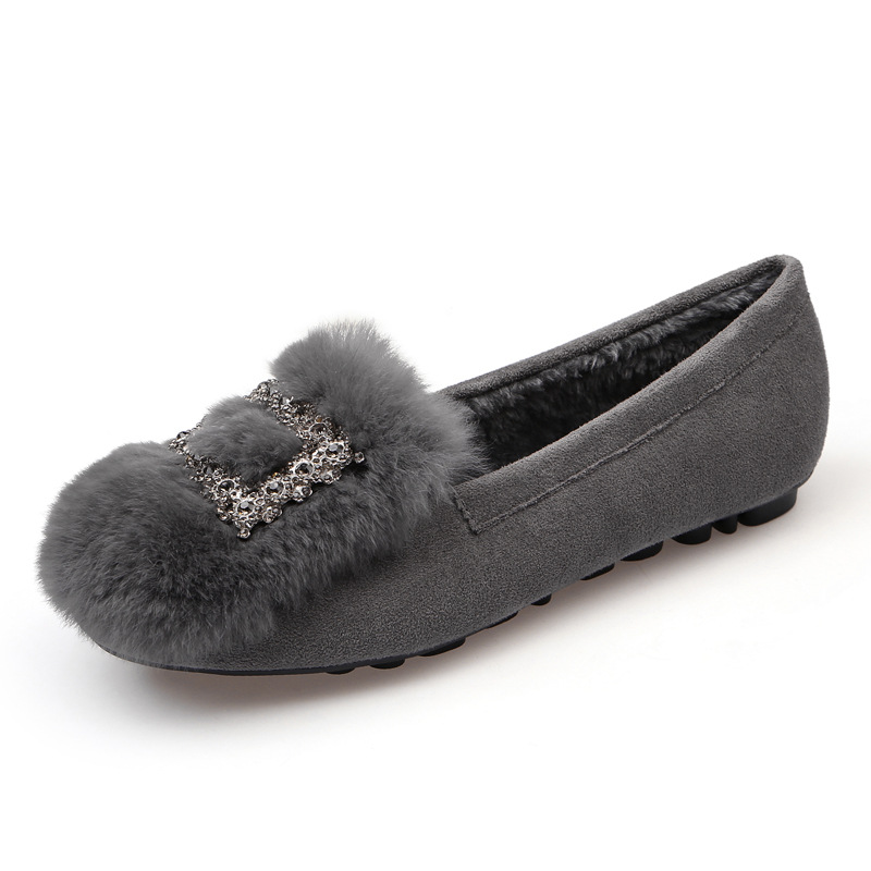 Mocasines de piel de conejo zapatos de felpa forrados de lana para mujer invierno 2023 nuevos zapatos de algodón cálido zapatos planos de mujer talla grande 41-43