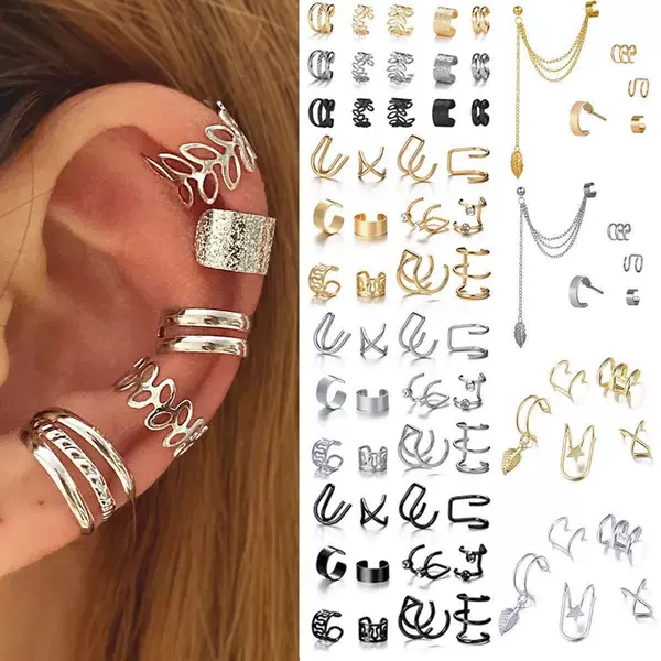 Cross-Border New Ins Non-Pierced Ear Bone Clip Personalized Multi-Layer Cut Out C-Shaped Ear Clip Niche Design 5-Piece Set of Earrings