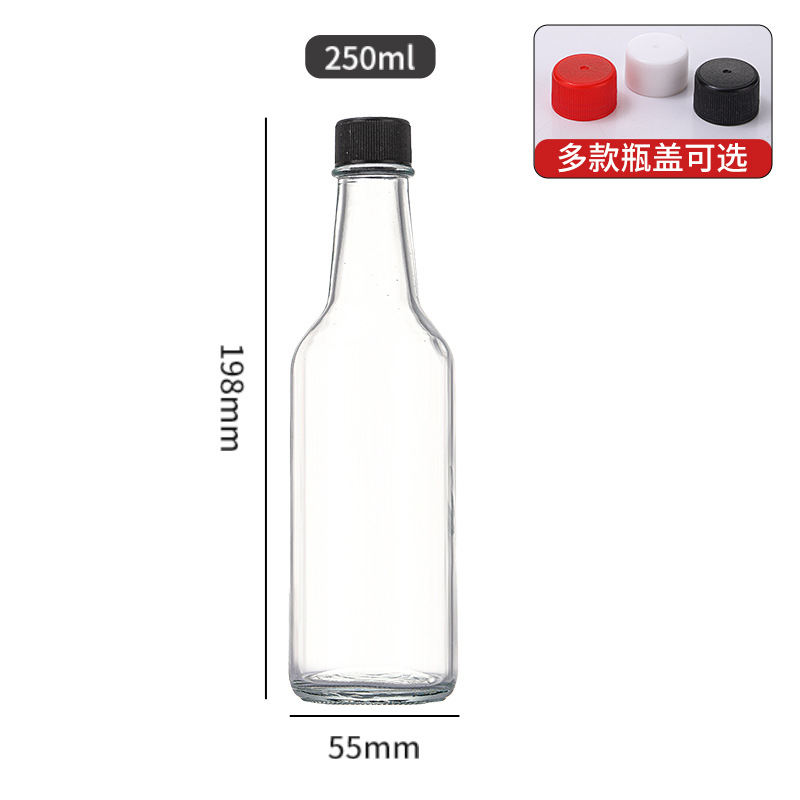 Botella de vidrio de tomate cuadrada al por mayor 250ml botella de ensalada de sushi redonda transparente botella de embalaje