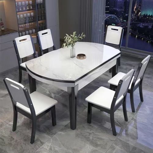 Italian solid wood slate dining table and chair combination for home modern living room multifunctional foldable rectangular variable round table