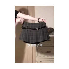 小众韩系复古格纹百褶裙JK裙子半身裙春夏季辣妹美式格子短裙ins