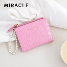 新款手持珍珠链条韩版简约ins甜美纯色鳄鱼纹路爆款女士零钱包包