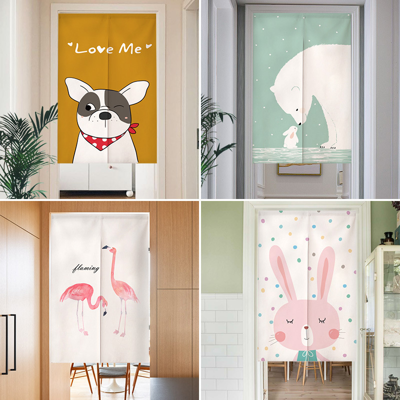 Cartoon Cute Fabric Door Curtain Ins Bedroom Decoration Kidsren's Room Half Curtain Kitchen Partition Toilet Blocking Entrance Curtain