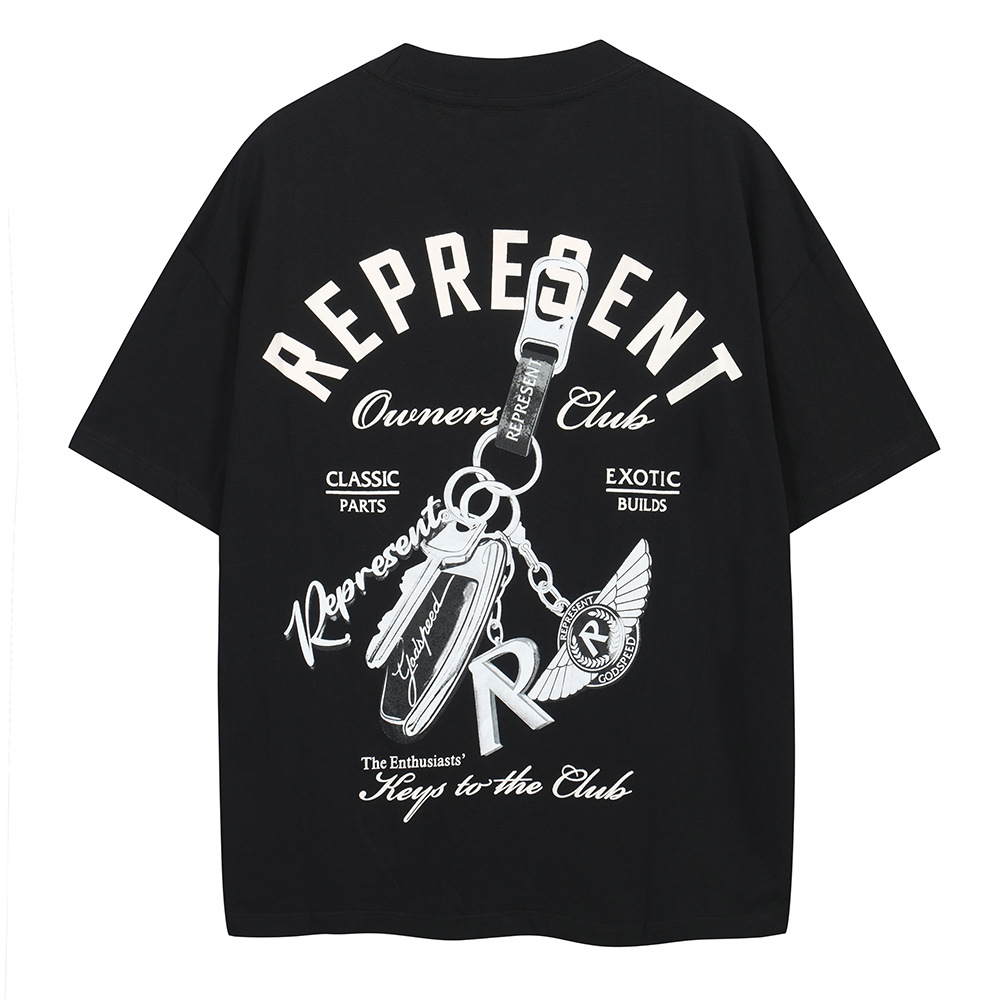 Represent Car Keychain Logo Impresión Hombre Suelto Casual Top T-Shirt de manga corta