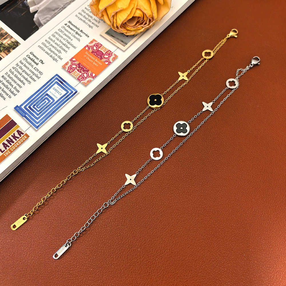 Internet Celebrity New Style Four-leaf Clover Bracelet Women's South Korea Simple Ins Five-flower Fritillaria Good Luck Four-leaf Clover Titanium Steel Bracelet Chain