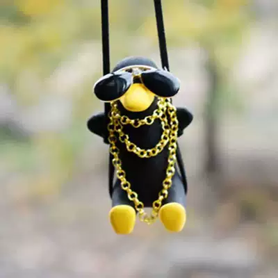 Interior Rearview Mirror Hanging Ornament, Car hanging - sunglasses-gold-chain-black-duck-duck