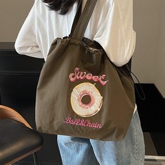 大容量ショルダーバッグ女性ファッション刺繍ショッピングバッグドーナツ大衆エコバッグ日系通勤斜めがけバッグ潮