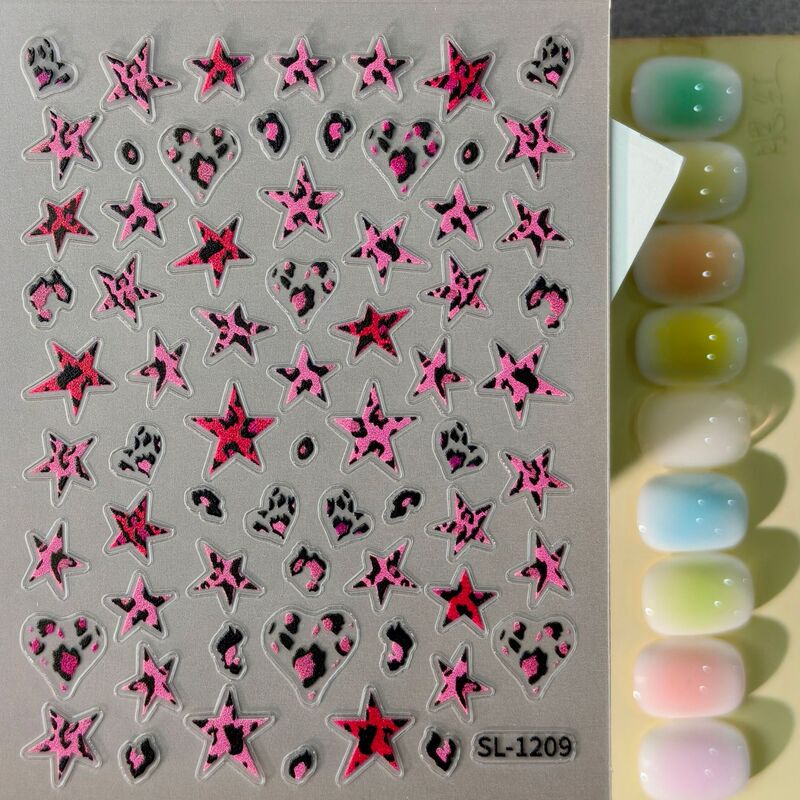 Cross-Border Hot Girl Leopard Print Star Nail Stickers Waterproof Adhesive Rose Pink Black Leopard Print Nail Stickers Sl Style