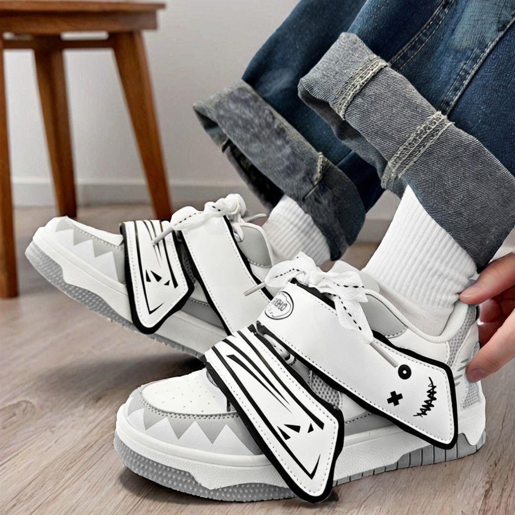 Guochao ins viento dopamina tiburón skate zapatos de suela gruesa tide ulzzang pareja casual zapatos deportivos de pan para hombre