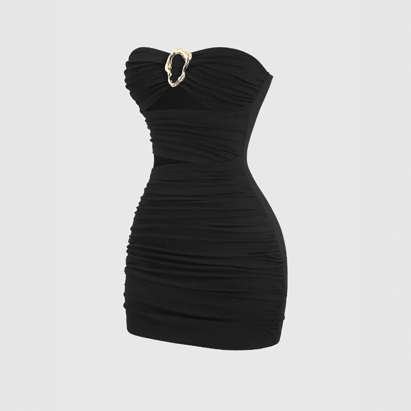 2026 Summer New Trendy Fashion Women's Clothing Tube Top Dress with Metal Accessories Hollow-Out Slim Fit Cross-Border Foreign Trade Dress