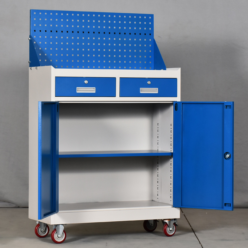 钢制车间用工具柜工具车双抽屉带刹车五金收纳柜储物柜收纳耐用