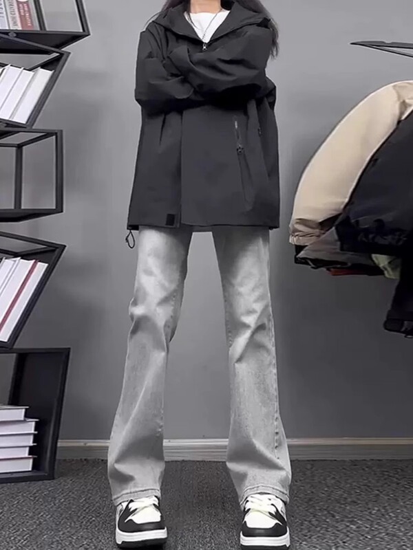 Cleanfit Smoke Gray Soft Denim Jeans for Men, Autumn American Style Slim Fit Stretch Straight Pants, Leg-Lengthening Flared Pants