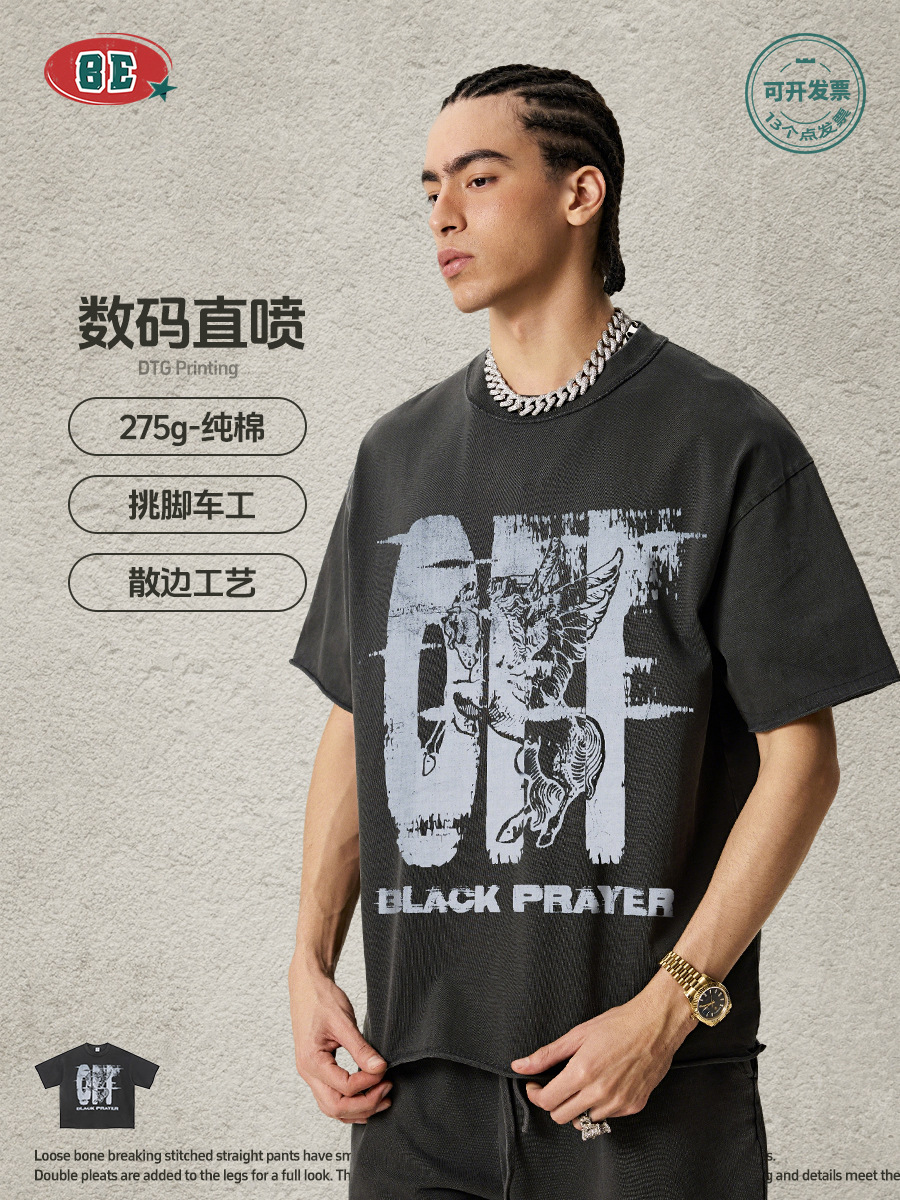 Be Hombres| 2025 verano Europa y América marca de moda impresión callejera de cuello redondo camiseta de manga corta camiseta casual suelta chaqueta hombre