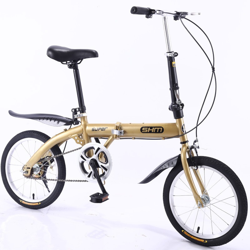 Bicicleta plegable para mujer, bicicleta portátil ligera, mini bicicleta de ruedas pequeñas de 16 pulgadas con doble plegado para estudiantes, venta al por mayor de fábrica