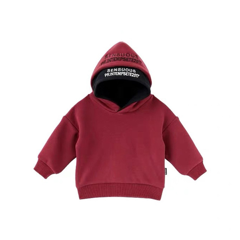 2023 Ropa de mujer traje de algodón Otoño e Invierno color sólido carta rojo suéter de doble cara sombrero de doble capa familia tres padres-niño ropa