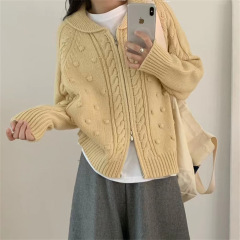 翻领加厚针织毛衣开衫外套女秋冬新款宽松慵懒风显瘦百搭气质上衣