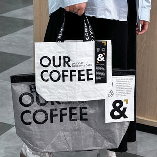 Internet Celebrous Baking Coffee Shop Oversized Showcase Opening Woven Bag Handbag Thickened Environmentally Friendly Snakeskin