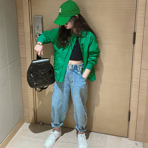 Girls' Spring Jacket Reversible 2024 New Korean Style Fashionable Jacket for Middle and Large Children Fashionable Baseball Uniform Spring and Autumn