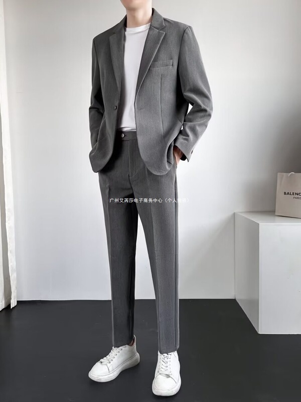 Light Mature Style Business Casual Suit Men's Loose Drape Jacket Trendy Handsome Suit with Trousers Set