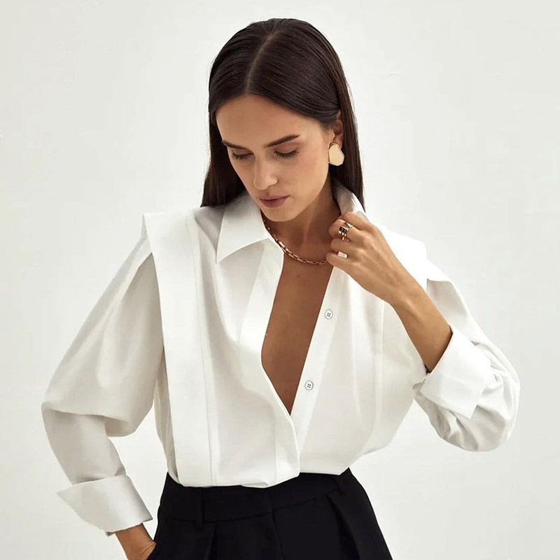 2026 Spring White Pure Cotton Niche Design French Style Shirt European and American New Fashion Export Commuter Women's Shirt