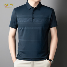 爸爸装高级感夏装Polo衫男士短袖t恤中老年翻领上衣免烫大码男装