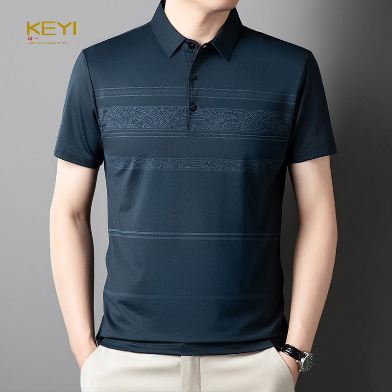 爸爸装高级感夏装Polo衫男士短袖t恤中老年翻领上衣免烫大码男装