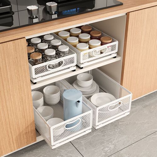 Condiment storage basket can be stacked in the sink, household cabinet condiment snack organizer, kitchen storage rack basket