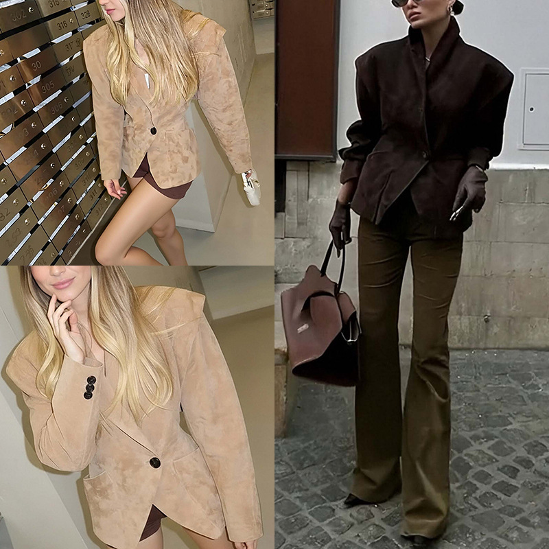 2026 primavera nueva ropa de mujer de comercio exterior transfronterizo Europa y Estados Unidos de moda de viaje de color sólido chaqueta de botón de empalme
